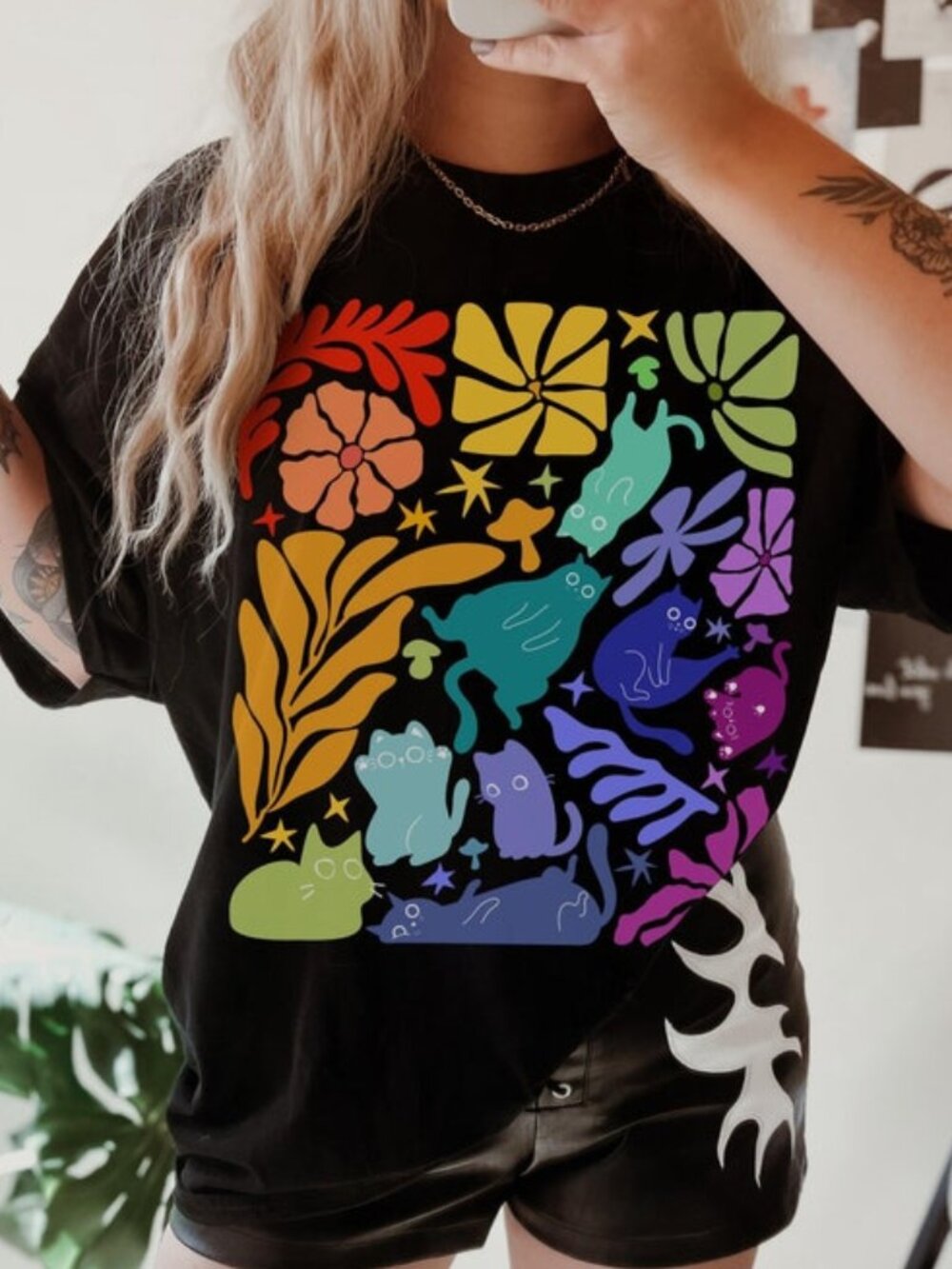 Rainbow Cats Shirt, Boho Matisse Style Pride Tee